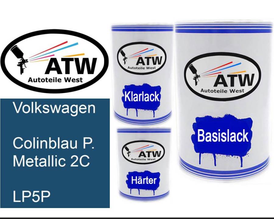 Volkswagen, Colinblau P. Metallic 2C, LP5P: 500ml Lackdose + 500ml Klarlack + 250ml Härter - Set, von ATW Autoteile West.